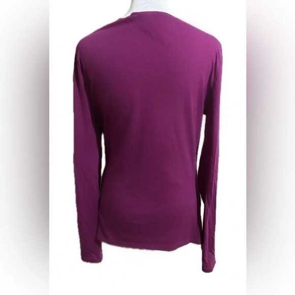Ann Taylor ruffle front long sleeve v-neck fuschia top medium - Picture 2 of 6